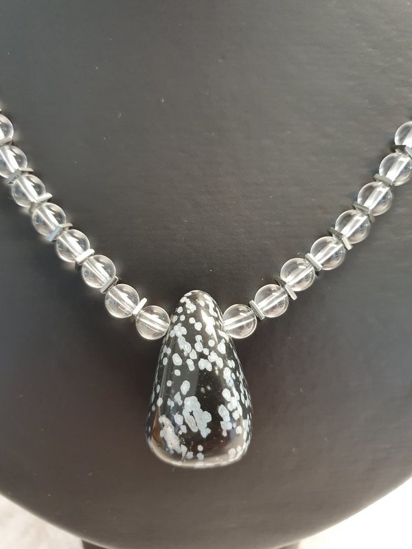 Halskette Schneeflocken Obsidian
